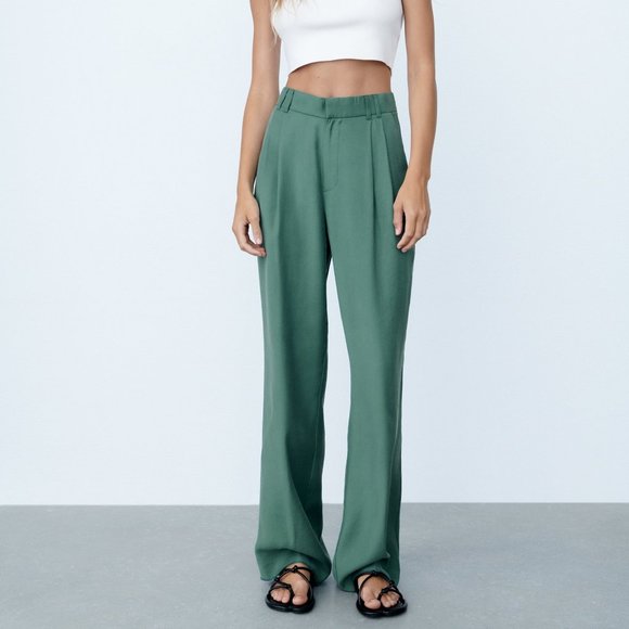 Zara Pants & Jumpsuits Zara Full Length High Rise Green Pants Size